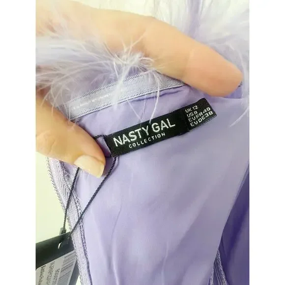 NWT Nasty Gal Feather Strapless Jumpsuit Lavender - Picture 6 of 12